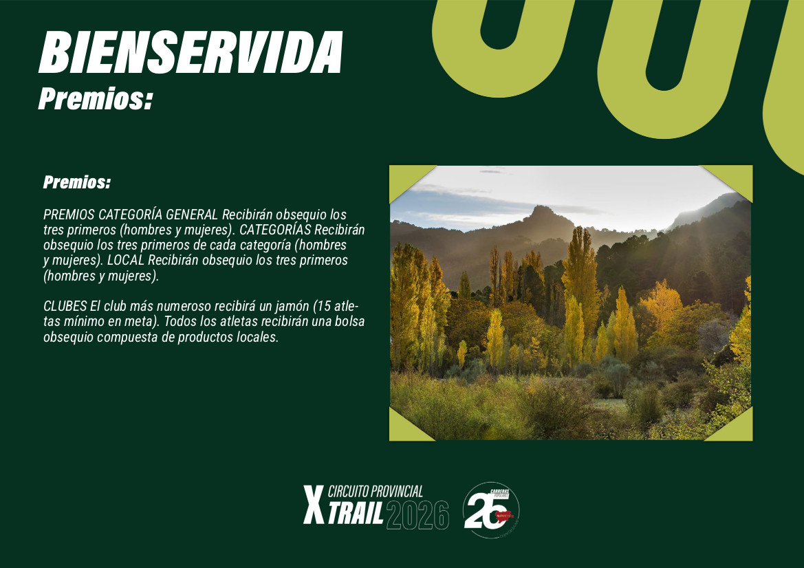 DipualbaDeporte's tweet image. 🚩 #Trail | Estos son los premios de la X Carrera de Trail de #Bienservida, 6ª prueba del X Circuito Provincial de Trail. ¿Preparado/a? 

📅 Domingo 26 de abril, a las 09:30 horas. ¡Inscripciones, aquí! 👇 
-Trail: deportes.dipualba.es/Deportes/Ficha…  
-Iniciación: deportes.dipualba.es/Deportes/Ficha…