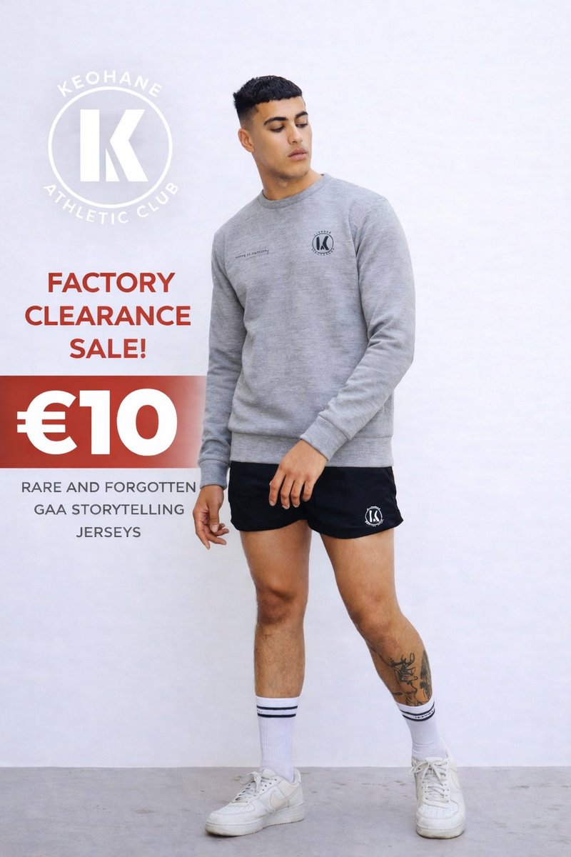 KeohaneAC's tweet photo. FACTORY CLEARANCE. Everything 10e today. Rare &amp; forgotten GAA jerseys, rare Gaelic fonts &amp; scripts, defunct GAA club jerseys, commemorative All Ireland jerseys, socks &amp; shorts to go. https://t.co/qzmAYOWkjh 
KEOHANE ATHLETIC CLUB
RUNNING ON MEMORY. 
#design #storytelling #sport https://t.co/Mg05oTiRcQ