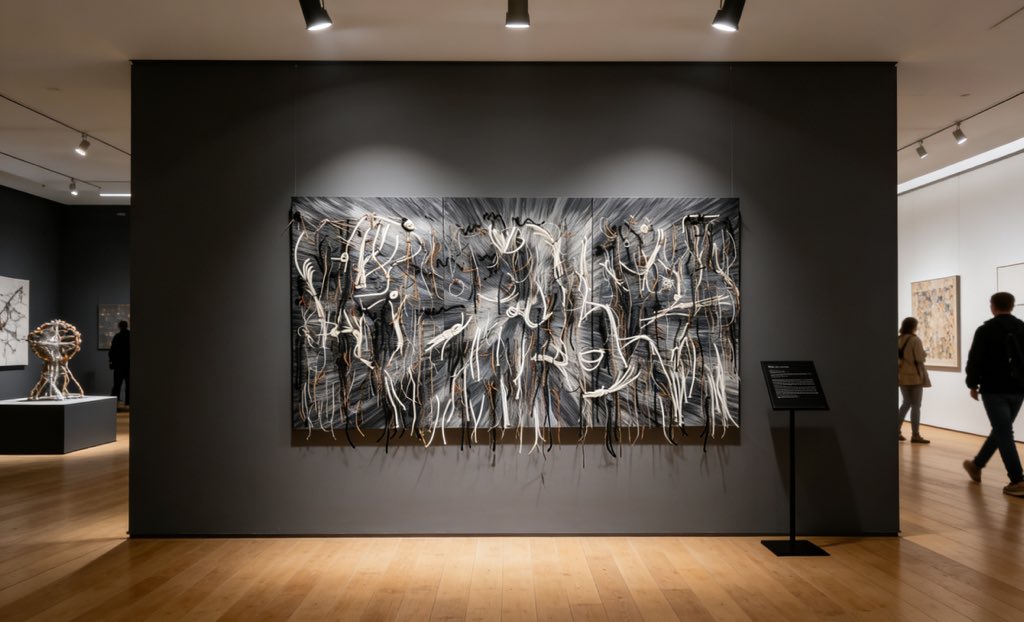 CongJiquan's tweet photo. Strings positioned by π, viewers’ free touches keep the artwork perpetually in a superposition, mapping true randomness and free will. https://t.co/TE12vNzcBx
