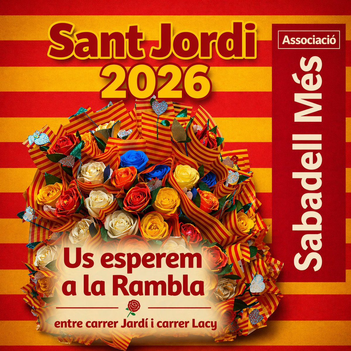 sabadellmes's tweet photo. 📚 Aquest dijous 23 d'abril, Diada de Sant Jordi, us esperem a la Rambla

📍 Entre Carrer Jardí i carrer Lacy

📚 i 🌹 compromeses amb la igualtat i amb una societat lliure de tot tipus de violències 🟣 https://t.co/8ZGtSGp985