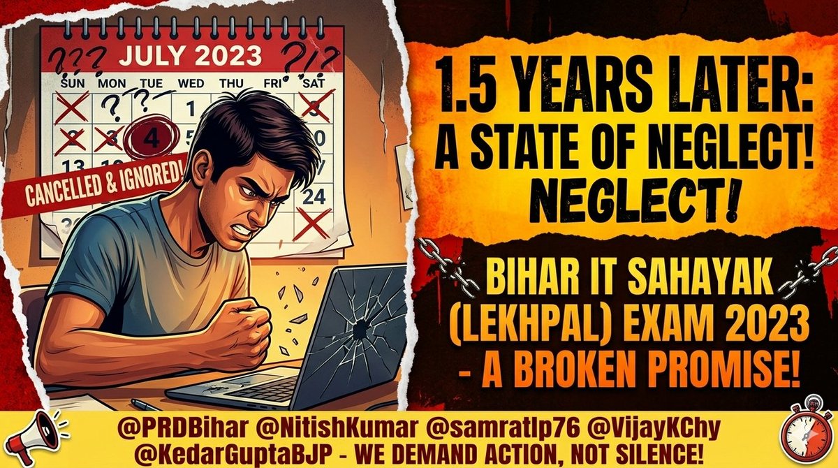 sumitrajmuz's tweet photo. 📢 Bihar IT Sahayak Exam 2023 - Cancelled &amp; Still Waiting! 🗓️ 😡
​Thousands of aspirants have lost 1.5 years! Where is the new date? ⏳ 💼
​@PRDBihar  @samratlp76 @VijayKChy @DeepakRLM - WE NEED ANSWERS!👇 
​#BiharITAssistant #JusticeForITAssistant #BiharJobs #PRDBihar https://t.co/uwc0IY69hU