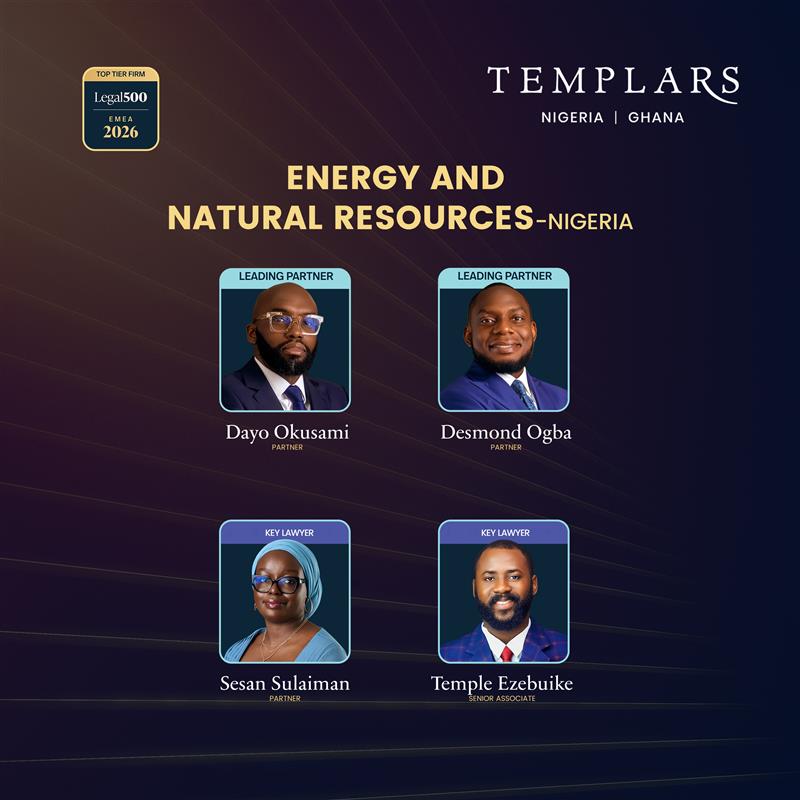 templars_law's tweet photo. TEMPLARS secured top-tier rankings in the latest the "Legal 500" 2026 EMEA Guide, with Tier 1 recognition across key practice areas in Nigeria, continued growth in Ghana, and multiple lawyers recognised across both jurisdictions.

In Nigeria, the firm is ranked Tier 1 for Banking, Finance & Capital Markets; Commercial, Corporate and Mergers & Acquisitions; Dispute Resolution; and Energy & Natural Resources.

In Ghana, the firm is ranked across core practice areas: Banking and Finance, Commercial, Corporate and Mergers & Acquisitions, with the Dispute Resolution practice noted as a firm to watch.

Recognised Partners include: Managing Partner (Ghana), Augustine Kidisil; Deputy Managing Partner, Chike Obianwu; Partners, Adewale Atake, SAN; Godwin Omoaka, SAN, FCIArb; Inam Wilson, SAN; Dayo Okusami; Zelda Akindele; Desmond Ogba; Ijeoma Uju; Sarpong Odame; Igonikon Adekunle; and Sesan Sulaiman.

Other recognised lawyers include: Managing Counsel, Obianuju Ifebunandu and Stanley U. Nweke-Eze; Senior Associate, Temple Ezebuike; and Associates, Amanda Osei-Owusu, ACIArb and Daniel Akuoko Darkwah Jnr.

For over 30 years, the Legal 500 has independently evaluated law firms and lawyers worldwide based on client feedback and legal expertise.

For full rankings, visit: https://t.co/NWaddnle96; https://t.co/djgVjzVzUw