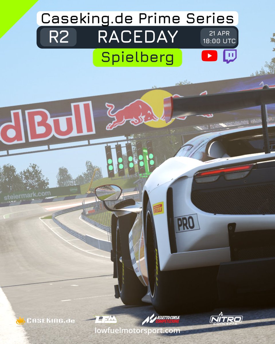 Don't miss Round 2 of the @caseking Prime Series at Spielberg. Join the race or tune in to the stream! lowfuelmotorsport.com

YouTube: youtube.com/LowFuelMotorsp…
Twitch: EN twitch.tv/lowfuelmotorsp…
ESP twitch.tv/TopRacingLive

#lowfuelmotorsport #LFM #assettocorsacompetizione
