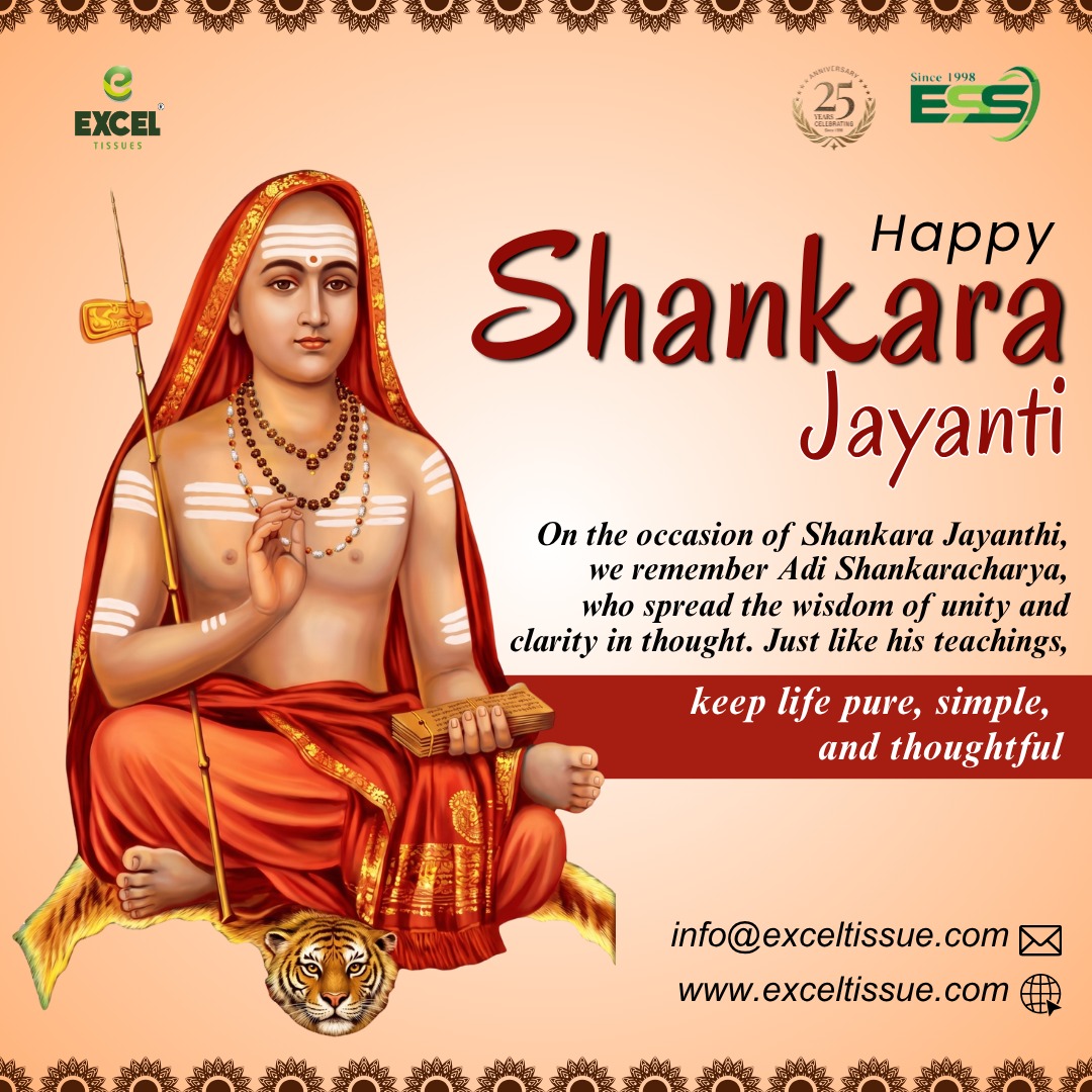 ExcelTissue's tweet photo. On this sacred occasion of Shankara Jayanti, we honor the wisdom and teachings of Adi Shankaracharya, who inspired unity, knowledge, and simplicity in life.
π https://t.co/vuLtvjLgKD
π§ info@exceltissue.com
#ShankaraJayanti #AdiShankaracharya #ExcelTissues #IndianCulture https://t.co/Z0O4LN7Mli