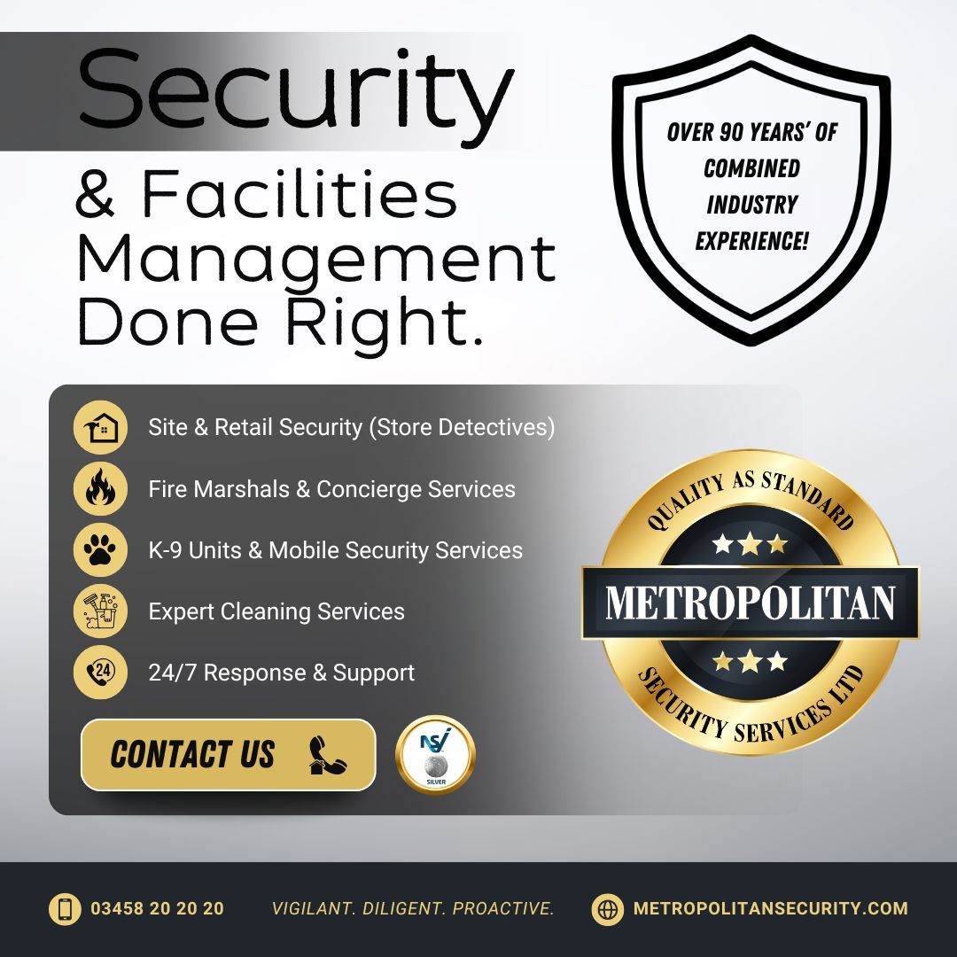 MetropolitanSS2's tweet image. 🛡️ SECURITY &amp;amp; FACILITIES MANAGEMENT DONE RIGHT

At Metropolitan Security Services, we don’t just offer services — we deliver complete, professional solutions built around our clients’ needs.

🛡️ Vigilant. Diligent. Proactive.

#SecurityServices #FacilitiesManagement