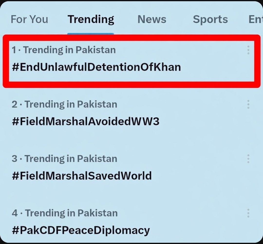 پھر سے ٹاپ ٹرینڈ، اگر آپ یہ ٹویٹ دیکھ رہے ہیں تو عمران خان کے لئے ضرور آواز اٹھائیں 🙏
#EndUnlawfulDetentionOfKhan