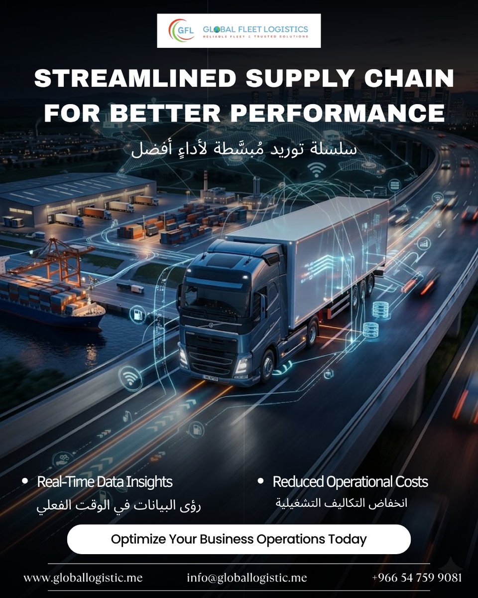 LogisticFleet's tweet image. Global Fleet Logistic delivers streamlined supply chain solutions with real-time data insights and reduced operational costs, ensuring faster decisions and improved efficiency.
globallogistic.me

#SupplyChain #LogisticsSolutions #GlobalFleetLogistic #BusinessEfficiency