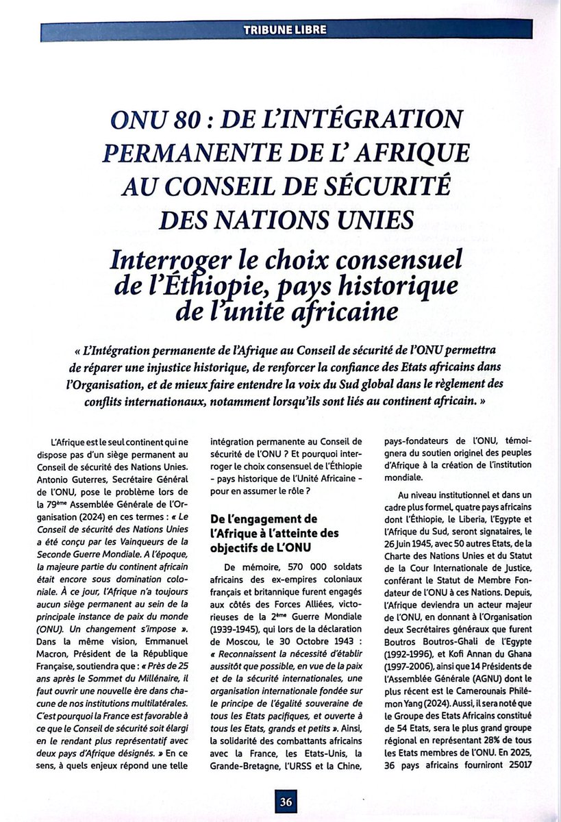 TreLohoury's tweet photo. 🇨🇮🇫🇷🇺🇸🇪🇹🇺🇳| #ONU | Revue Diplomatique Française #Arom (Amitié - Réalité- Outre Mer) - Publication d’article : 

" ONU - De l’intégration Permanente de l’Afrique au Conseil de Sécurité des Nations Unies - Interroger le choix de l’Ethiopie - Pays historique de l’Unité Africaine. " https://t.co/ZCcYIgOTXB