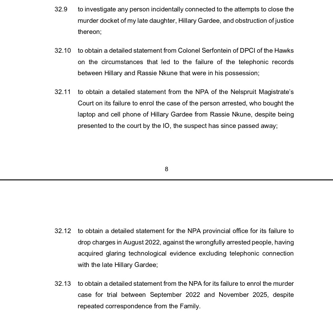 ♦️In Pictures♦️

EFF Deputy President, <a href="/GardeeGodrich/">Godrich Gardee</a>, has opened a case with the Independent Police Investigation Directorate (IPID) on charges of defeating the ends of justice and corruption in the investigation into the murder of his late daughter, Hillary Gardee, against