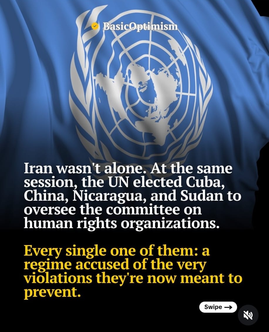 1/2
Gennaio 2026: il regime iraniano ammazza oltre 40.000 civili per reprimere proteste.

3 mesi dopo: diversi paesi europei, tra cui GB, Francia e Spagna, votano per eleggere l'Iran alla guida della commissione ONU sui diritti umani. Le stesse GB, Francia e Spagna che ...