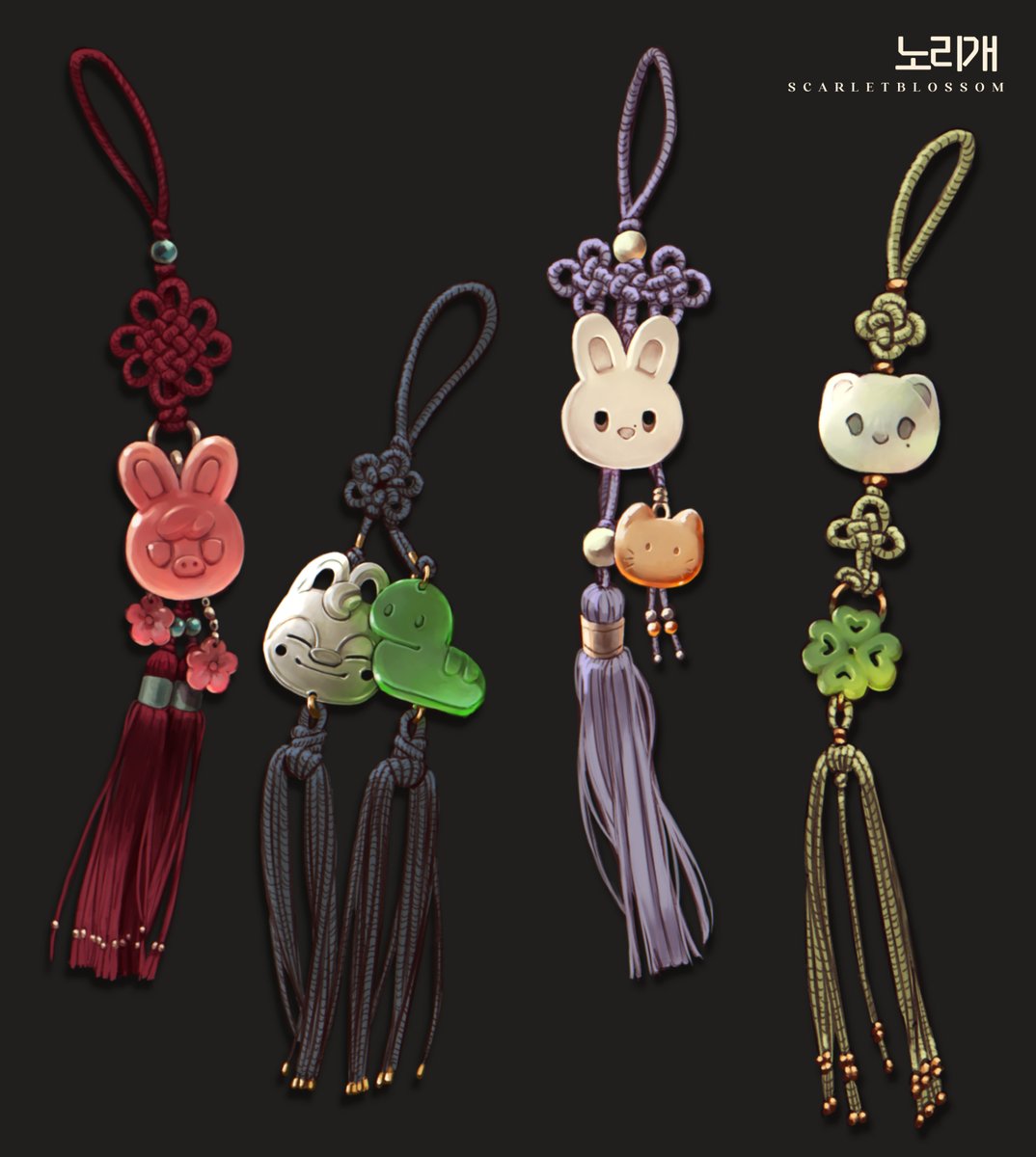 I made some Norigae (traditional Korean ornamental pendants) designs for some of the SKZOOs ! I really hope we get some one day as bag charms/accessories...