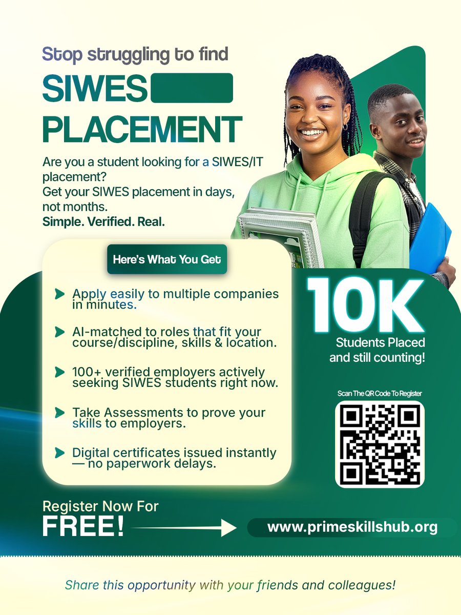 primetechdalng's tweet photo. Why join Primeskills? 
Check flyers for details!

Don’t wait for tomorrow to register. Do it now.
Visit https://t.co/EmL9U9Njma to sign up for free!

#CareerSuccess #Internships #NYSCNigeria #JobMarket #Primeskills https://t.co/JP2wbvEKZo