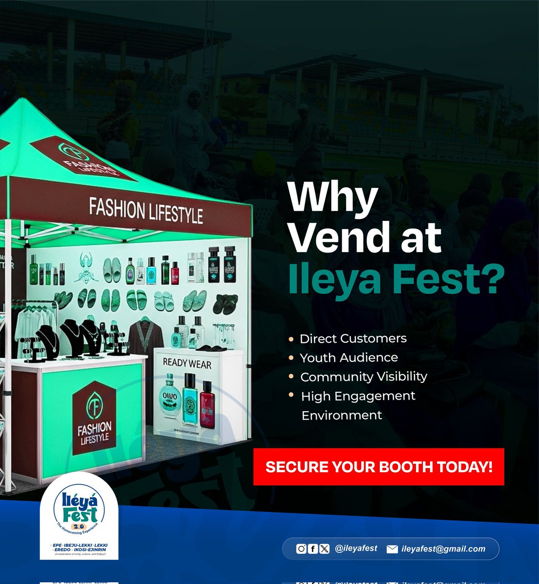 Why sit this Iléyá out when your brand can be seen and patronized?

IléyáFest 2.0 is where visibility meets real customers. Are you in?

Secure your booth now.

#IleyaFest #Homecoming
