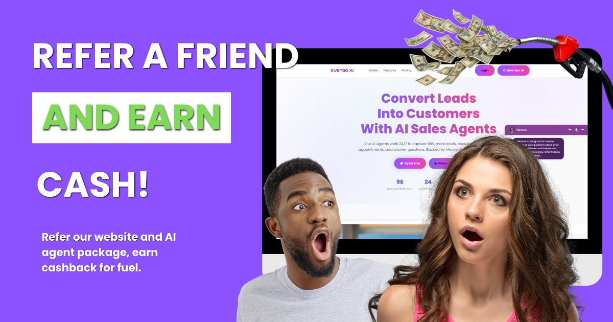 Refer our website + AI agent package and earn cashback 🚀⛽

Start here: rfr.bz/t9eac2e

Your referrals turn into real cash you can use toward fuel ⛽, bills, or anything you need 💸

Start here: rfr.bz/t9eac2e