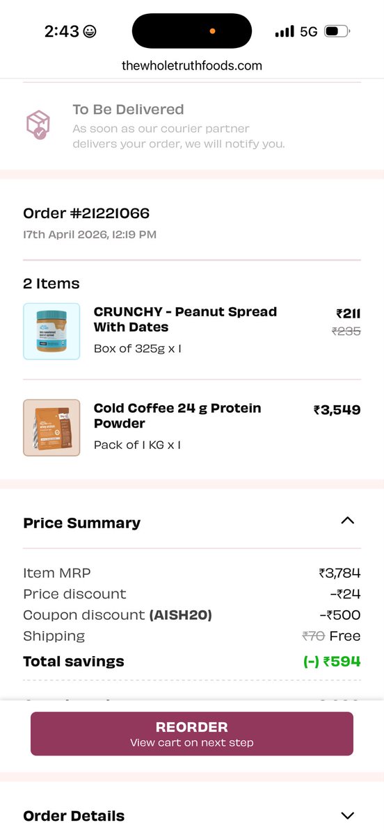 shobhit_04's tweet photo. @wholetruthfood  I ordered cold coffee flavoured 1kg protein and peanut butter . But i received only travel protein and spilled peanut butter in pathetic condition. Kindly look into it because we are no able to connect to customer care.
Order id -# 21221066 https://t.co/leIL9O1mKD