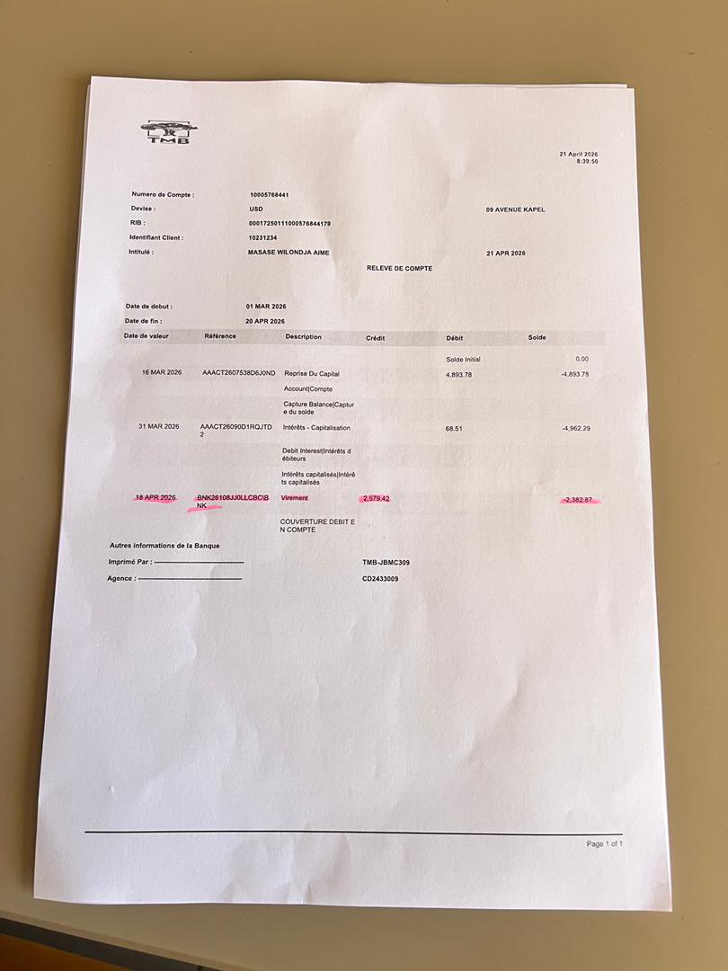 pacifiquekamal1's tweet image. #RDC : 🚨🚨DÉNONCIATION D’UN CRÉDIT NON SOLLICITÉ, DEMANDE DE #REMBOURSEMENT ET RÉGULARISATION DES COMPTES

Je soussigné, MASASE WILONDJA AIMÉ, titulaire des comptes ouverts auprès de la Trust Merchant Bank @TMB_CD (TMB), viens par la présente formuler une #dénonciation formelle