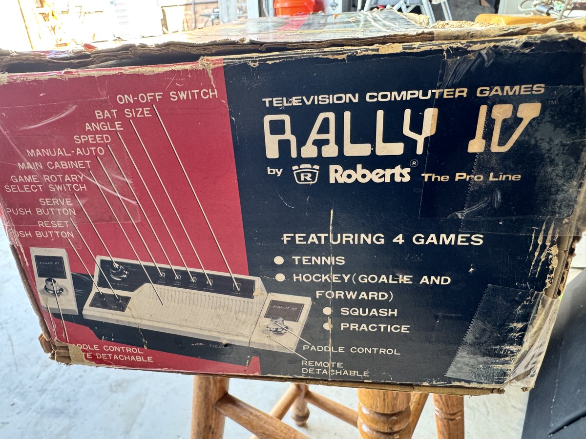 Commodork's tweet image. I bought this Rally IV Pong machine by Roberts years ago because it's the same system I owned as a kid. I never hooked it up or even opened the box. I'm never going to play it. What should I do with it?

#retro #vintage #nostalgia #nostalgic
#pong #vintagegaming #retrogaming