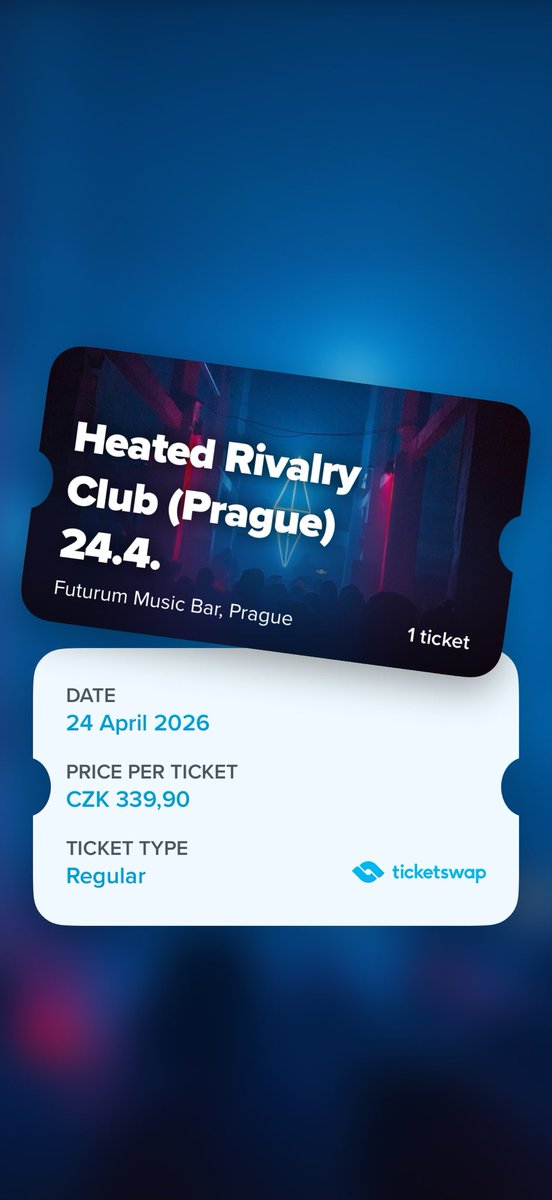 🗣️ I’M SELLING 1 TICKET FOR HEATED RIVALRY PARTY IN PRAGUE THIS FRIDAY🚨 (we can negotiate the price)

ticketswap.com/listing/heated…