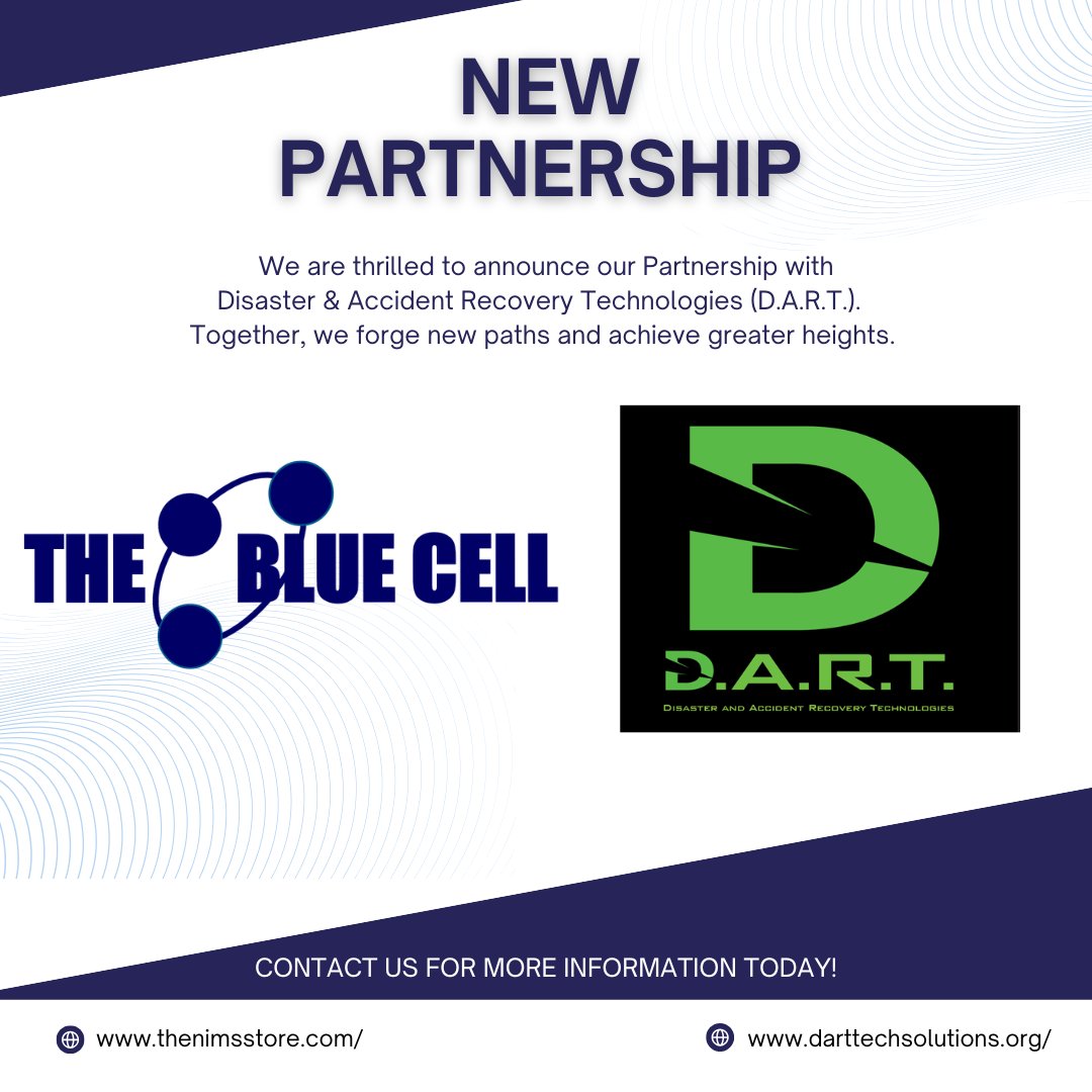 TheBlueCell's tweet photo. Big News! We’re excited to announce our new partnership with Disaster &amp; Accident Recovery Technologies (D.A.R.T.). This powerful capability will be integrated across our courses, exercises, planned events, &amp; field operations.  https://t.co/PdXwmxXad4 https://t.co/Y09CDYoYQ5 https://t.co/qvMSXAV9Jv