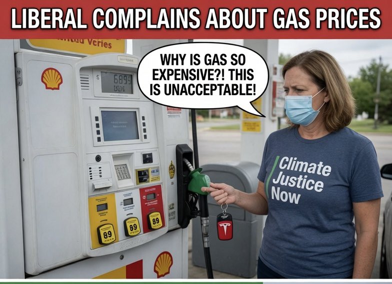 Rasguine's tweet image. But everyone on the left is complaining about gas prices… they shouldn’t.
They can now use less gas, minimize their carbon footprint, and prevent the Arctic iceberg from fully disintegrating.

You’re welcome, climate warriors! 
#FreeIran‌
#ClimateChange