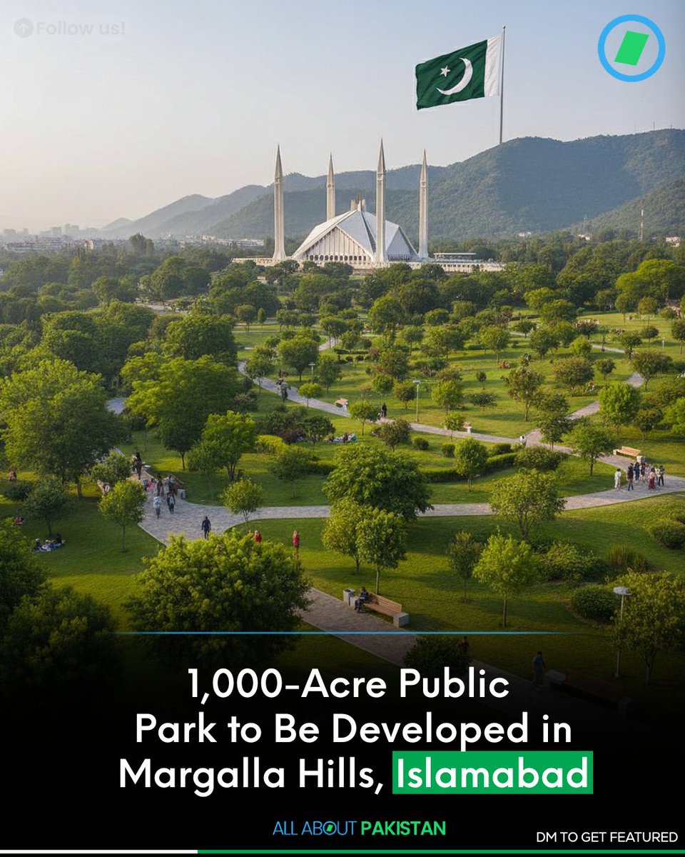 Aboutpakistan90's tweet image. A new public park, covering over 1,000 acres, is set to be constructed at the foothills of the Margalla Hills in Islamabad.

#Islamabad #Pakistan #Park