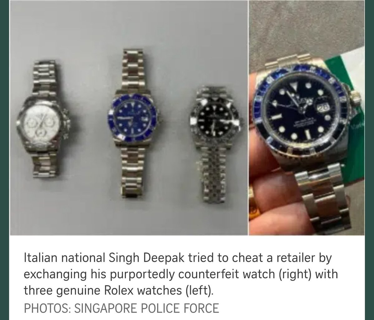 Antara Kes Menipu Paling Pelik Pernah Terjadi Kot.....Rolex Asli Disangka Palsu...

Oleh Mynewshub

SINGAPURA – Niat mahu “pusing” penjual jam mewah memakan diri apabila seorang lelaki akhirnya dipenjara selepas cuba menipu dalam urus niaga melibatkan jam Rolex bernilai kira-kira