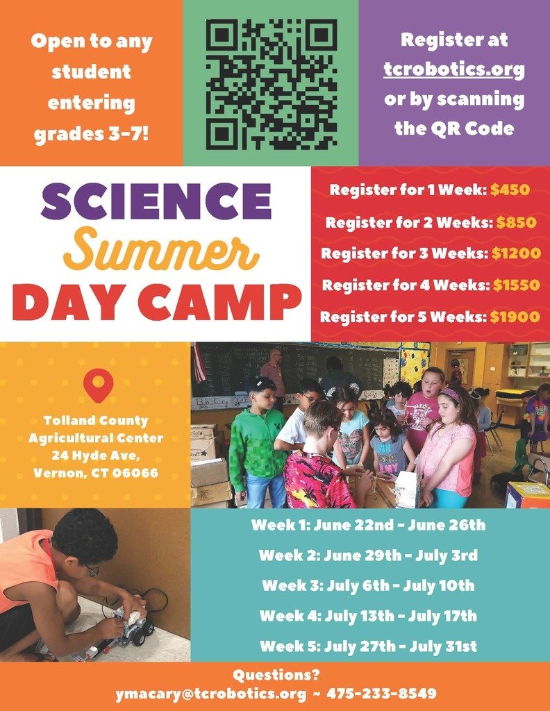 Registration is Now Open for Tolland County Robotics Foundation's "Science Summer Day Camp"