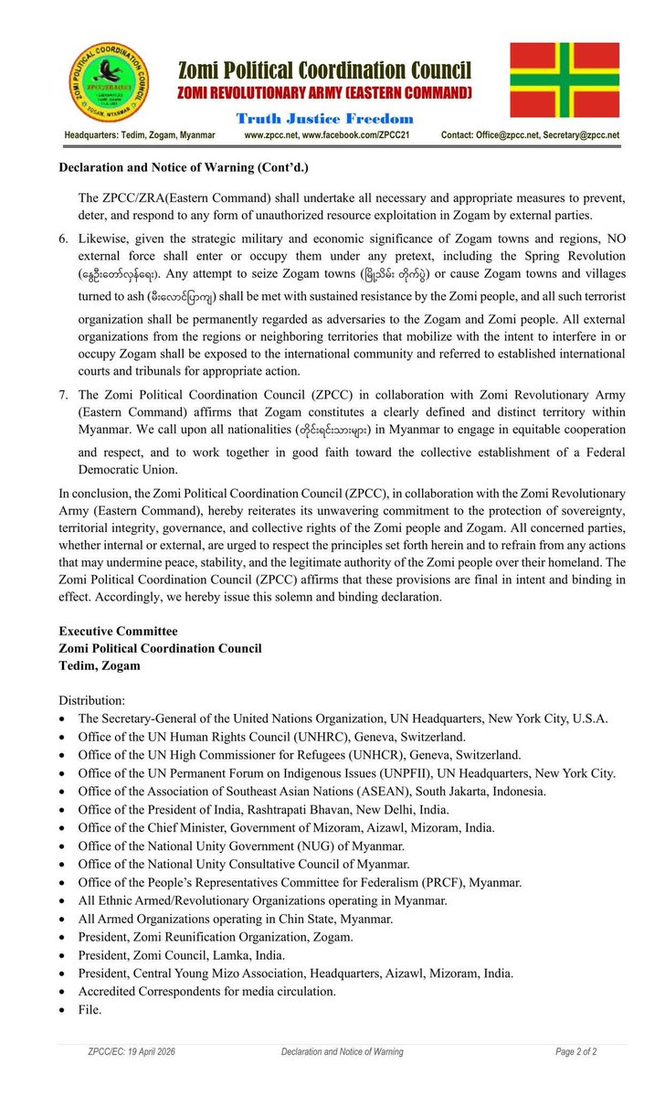 Illegal immigrants from mynmar in 1996.Declaration and Notice of Warning on the Sovereignty, Territorial Integrity, and Governance of Zogam and Rights of the Zomi People.