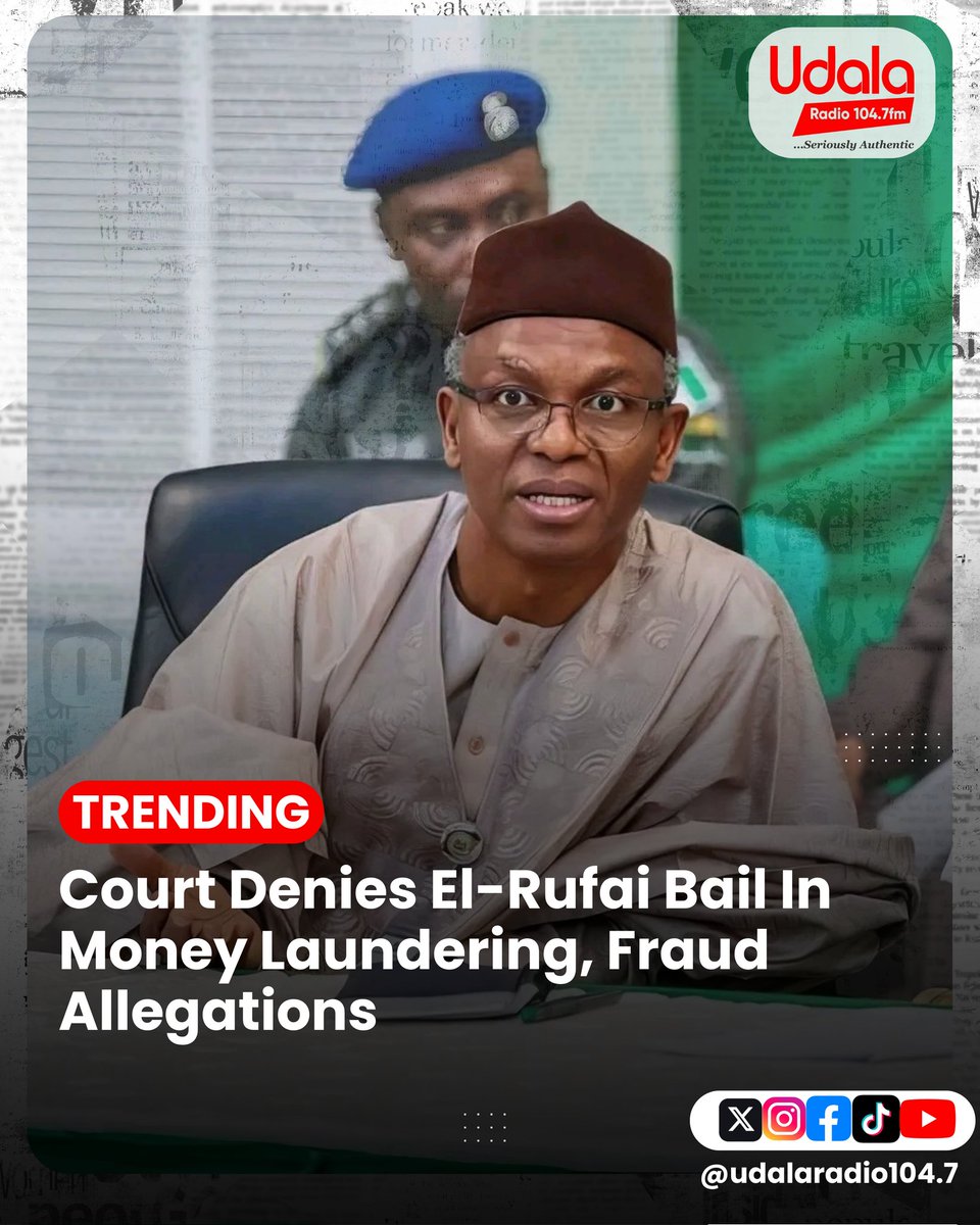 Udalaradio's tweet image. Justice Darius Khobo of the Kaduna State High Court has adjourned the bail hearing of former Kaduna State governor Nasir El-Rufai to the first week of June, 2026.
The matter has drawn significant public and political attention.

#udalaradio #news #seriouslyauthentic