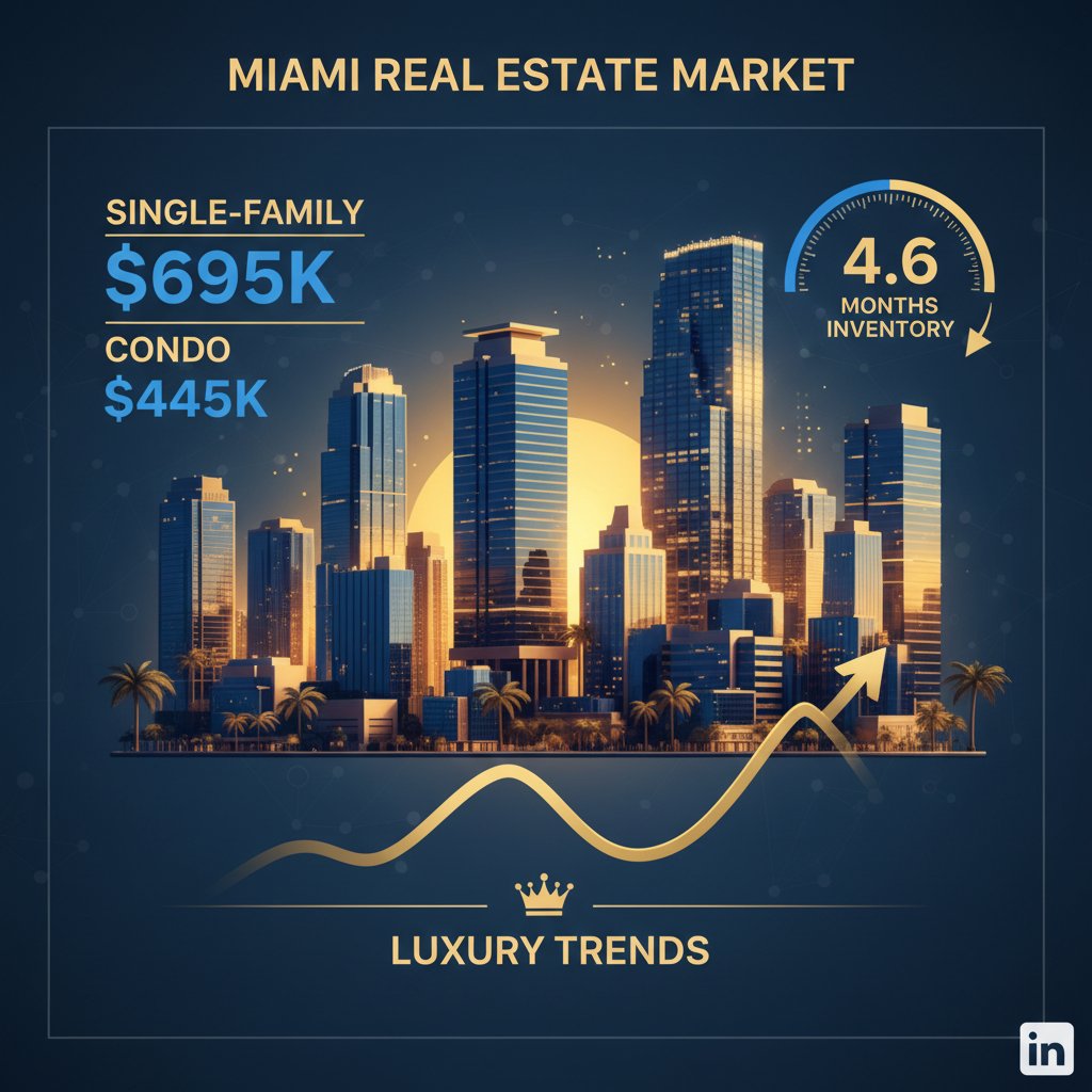 MiamiAgentsRE's tweet image. Miami RE agents: Apr 2026 snapshot - SF median $695K (+6.9%), inventory 4.6 mo balanced, luxury cash buyers dominate. Trends + tips: miamiagents.realestate/news/miami-rea… #MiamiRealEstate #RealEstateTrends #MiamiMarket