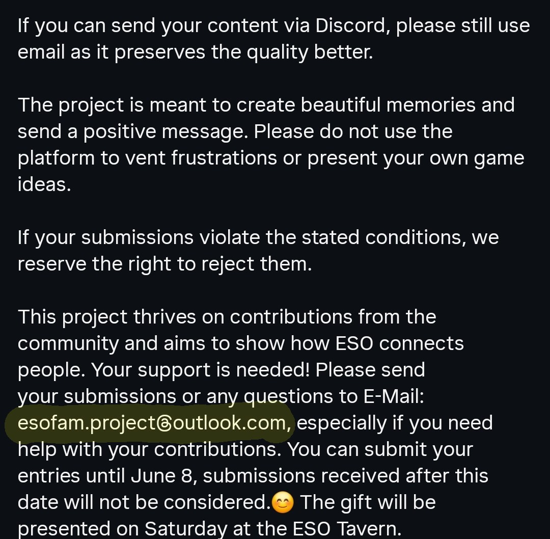 inkedraven_eso's tweet photo. Hey #ESOFam We’re working on a special surprise gift for the ZOS Team, and we need YOUR help to make it happen! 
​Check out the images below for all the details and an example of the final look. Let’s show them some love! Please share and join in! 🫶
#ElderScrollsOnline https://t.co/T6SI71ORhm
