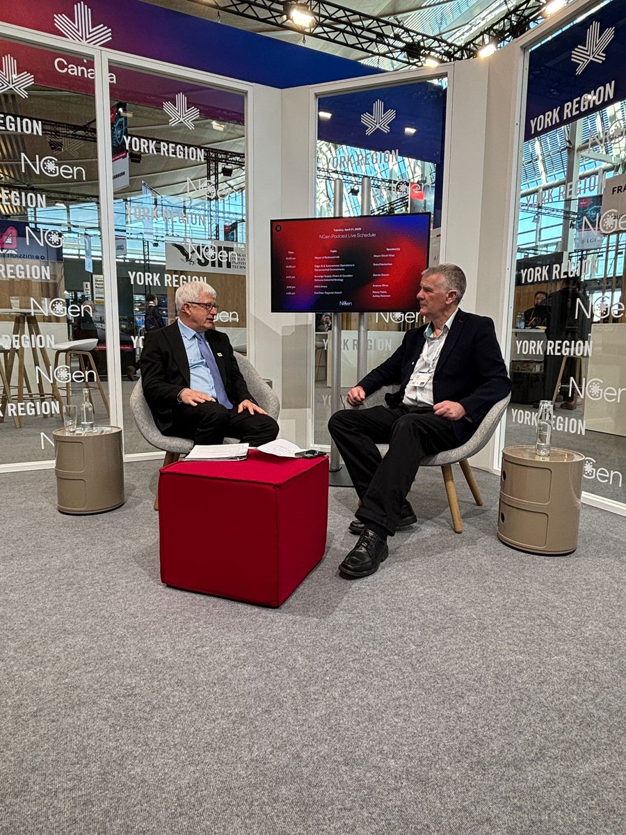 RH_EcDev's tweet photo. Amazing opportunity for Mayor @DavidWestRH to speak live on the @NGen_Canada /York Region Podcast at @hannover_messe today. Thank you to Mark Kirby for a great conversation on the city’s commitment to innovation and investment.

#RHInnovation #ThinkingForward
#TradeMission2026 https://t.co/2r6ivcYCDX