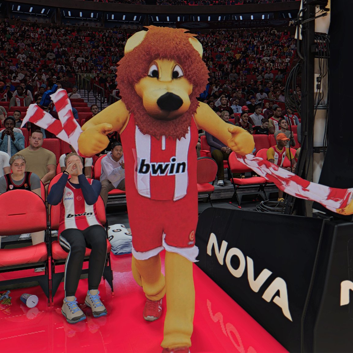 nba2kcmty's tweet image. This add-on brings team mascots to the #NBA2K26 EuroLeague mod. The level of detail is getting seriously impressive #PCBasket2K26