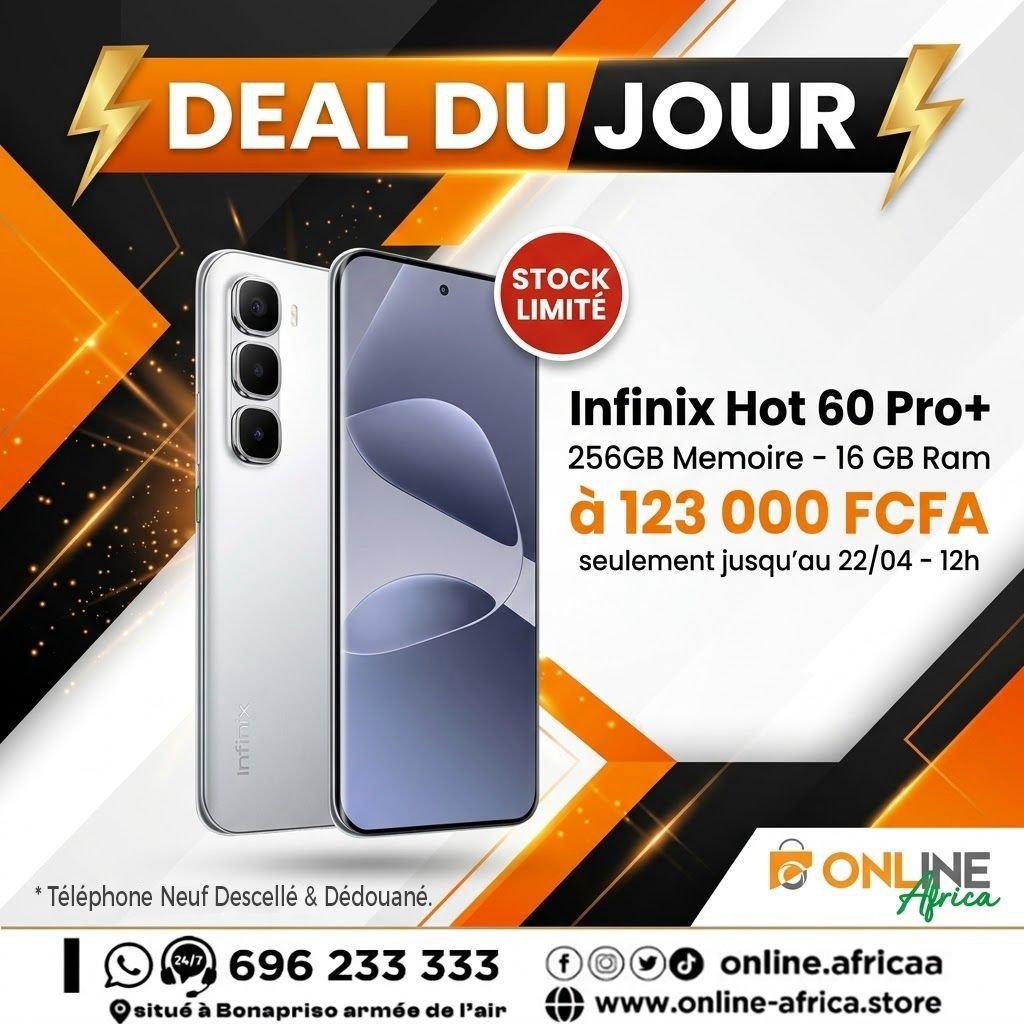 onlineafricaa's tweet image. ⚡ DEAL DU JOUR ⚡

Infinix Hot 60 Pro+ – 256 GB | 16 GB RAM à 123 000 FCFA 🚨

Offre valable jusqu’au 22/04 à 12h ⏳
Service client : 696 233 333 📞

#DealDuJour #Infinix #Smartphone #OnlineAfrica #BonPlan