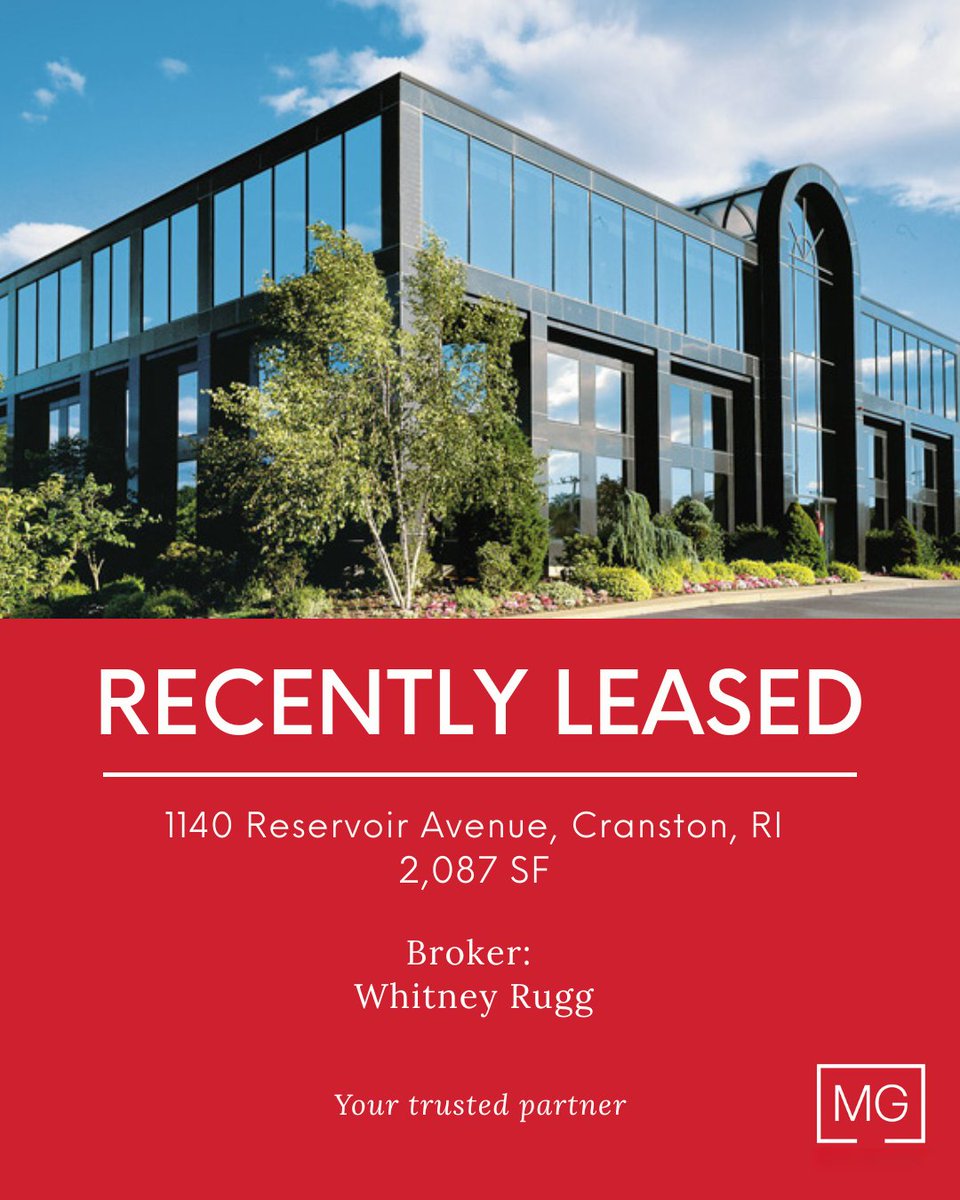 MikeGiuttari's tweet photo. Lease Announcement!

MG Commercial’s Whitney Rugg successfully leased 2,087 SF of office space at 1140 Reservoir Ave., Cranston. Whitney rep. the Landlord, while John Cregan of Paramount Properties Group rep. the Tenant in this transaction.

Congratulations to all parties! https://t.co/at1gpDJlVZ
