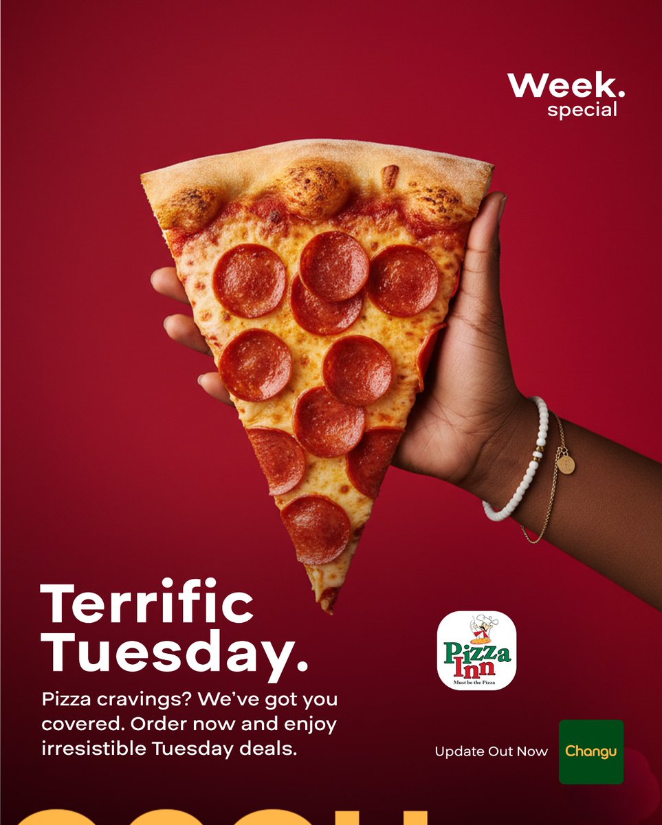 changuapp's tweet image. Turn your Tuesday into a win 🍕🔥
Buy one, get one FREE with Pizza Inn order fast and easy on the Changu App. Double the pizza, zero regrets.

#TerrificTuesday #BOGO #PizzaLovers #ChanguApp #FoodDeals #TuesdayTreats #Malawi
