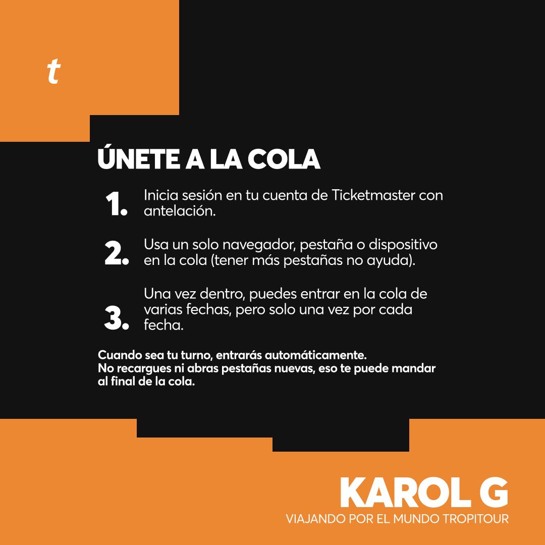 TicketmasterES's tweet photo. 👉 Todo lo que necesitas para acceder a la preventa de KAROL G 🎟️

Compártelo con quien se venga contigo.

🎫 https://t.co/KePuVtEKoa https://t.co/qMH6VNbkIf