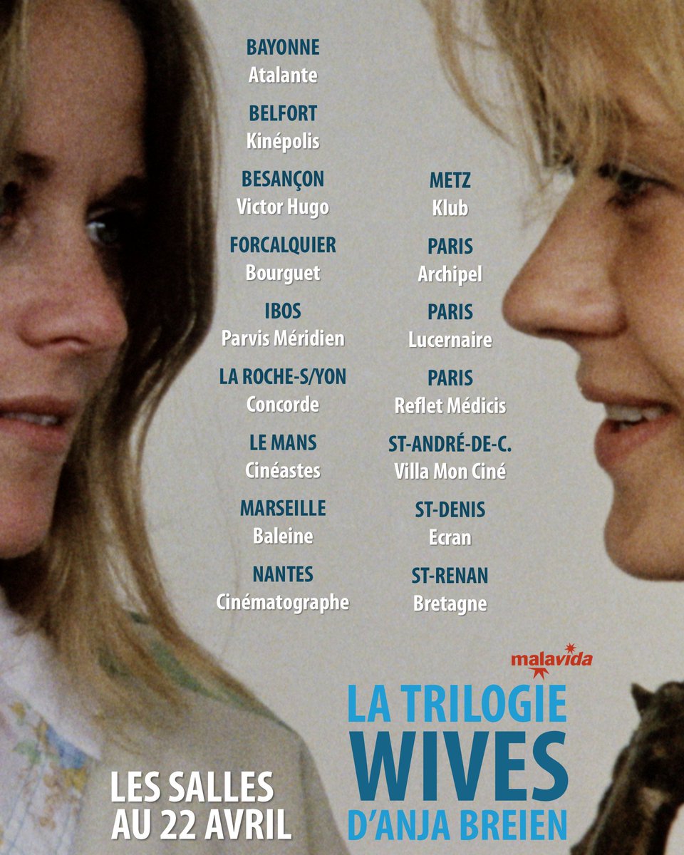 Malavida_Films's tweet photo. Retrouvez Mie, Kaja et Heidrun dans les salles suivantes du 22 au 28 avril !

"Gros carton en Norvège à sa sortie, Wives fit l’objet  de deux suites avec les mêmes actrices, ce qui donne à la saga un émouvant côté 𝐵𝑜𝑦ℎ𝑜𝑜𝑑 (#RichardLinklater)" @Le_NouvelObs https://t.co/4x6oQRuZsf