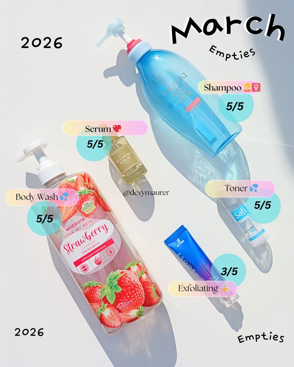 devymaurer's tweet photo. March 2026 Empties ✨️🫶

#BeautyEmpties #Empties https://t.co/i2uaLOKwPH