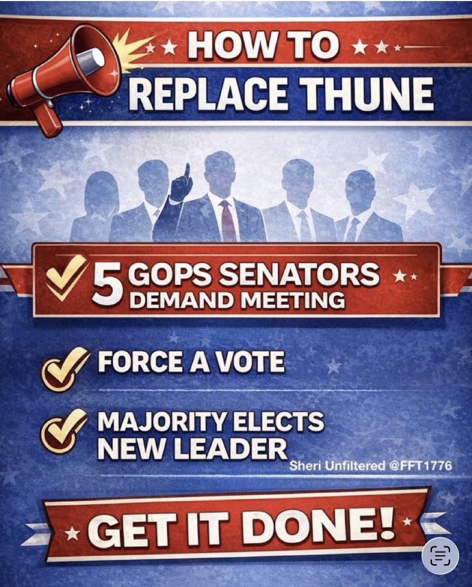 <a href="/SenRickScott/">Rick Scott</a> <a href="/The_Maine_Beach/">Joe</a> Please be the first Senator to call upon 4 other Senators to REMOVE John Thune.
You will be an American hero🇺🇸

It’s past time <a href="/SenRickScott/">Rick Scott</a> 
Save our country! 🇺🇸🇺🇸🇺🇸🇺🇸