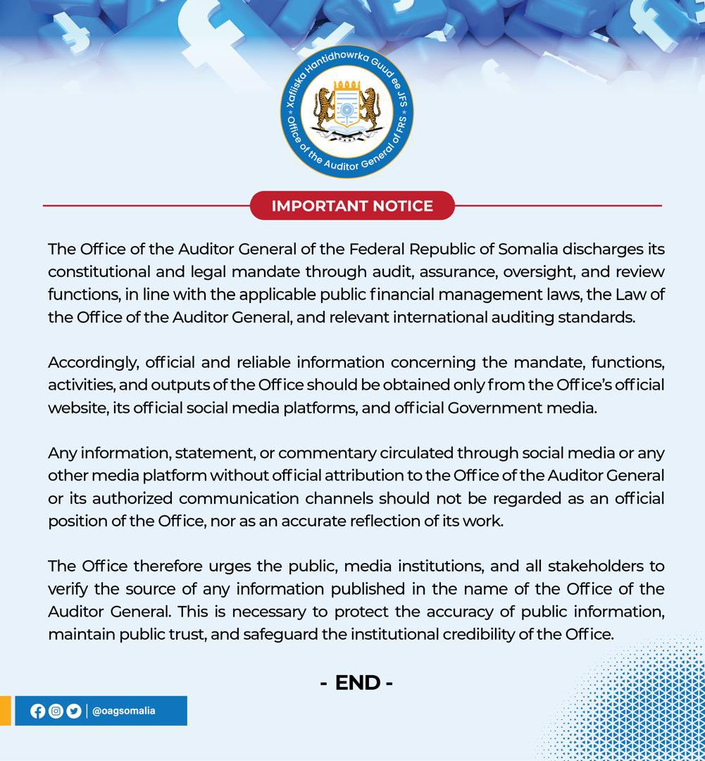 Office of the Auditor General - SAI Somalia tweet media