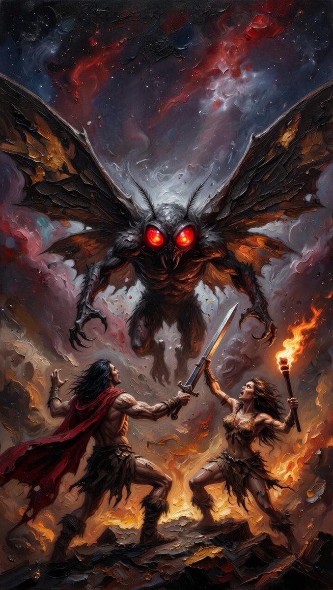 Z6Studios's tweet photo. “Wrath of the Demon”
• #FrazettaStyle #FantasyArt #DarkFantasy
Facing the nightmare from the skies…
Two warriors stand defiant against the demonic horror descending upon them. https://t.co/o4dBB1ZTWr