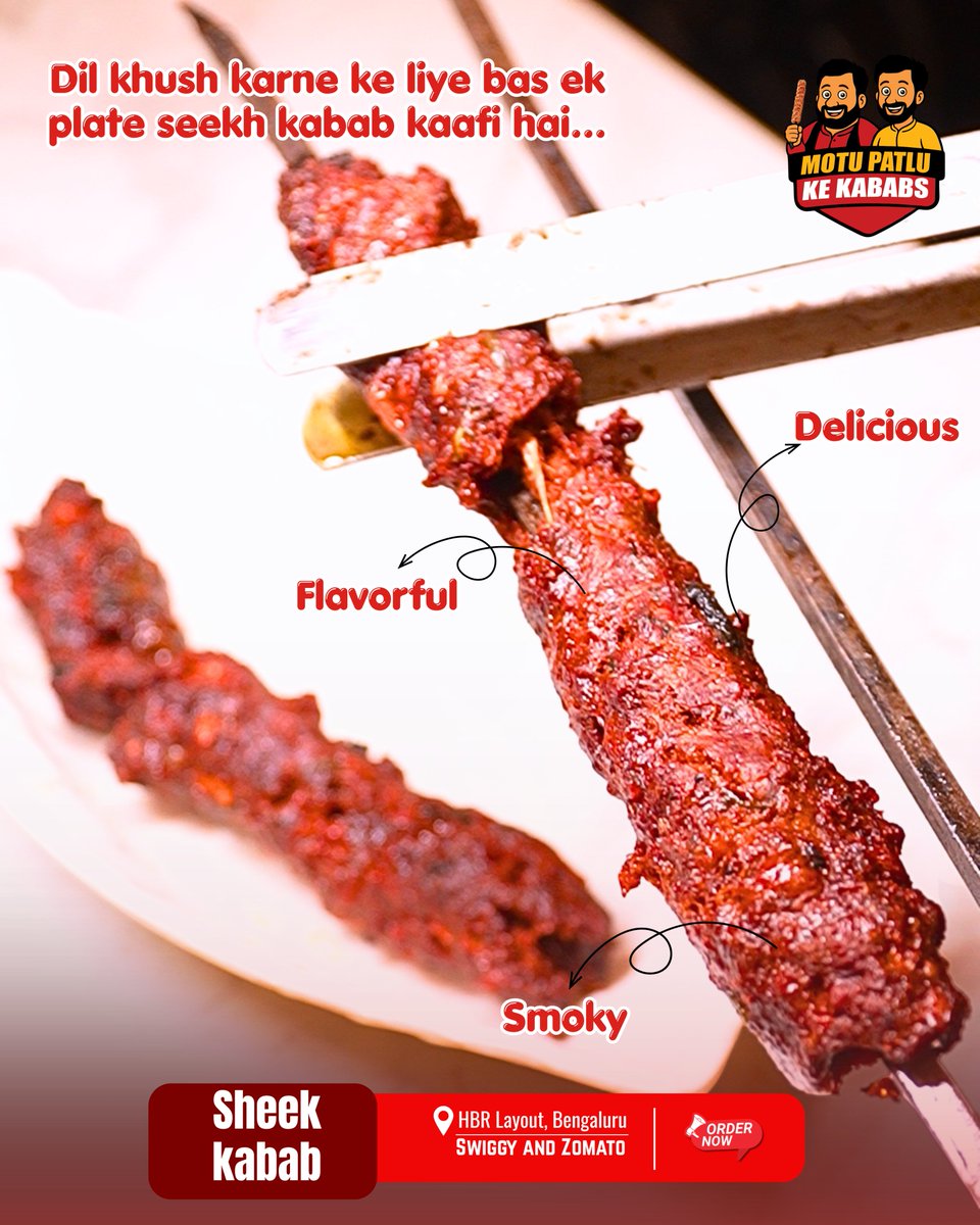 MPK_Kababs's tweet photo. Dil khush karne ke liye bas ek plate seekh kabab hi kaafi hai 🤤🔥
Smoky • Flavorful • Delicious 😍
Every bite full of taste &amp; spice!
📍 HBR Layout, Bengaluru
Available on Swiggy &amp; Zomato
.
.
.
#SeekhKabab #BangaloreFoodies #HBRLayout #KababLovers #FrigateAgency https://t.co/8QhurHAhEv