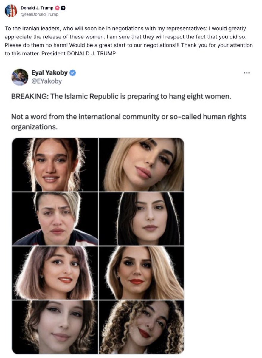 #BREAKING -#US President <a href="/realDonaldTrump/">Donald J. Trump</a> urges #Iran leaders—ahead of upcoming negotiations with the U.S. delegation—to release the detained women