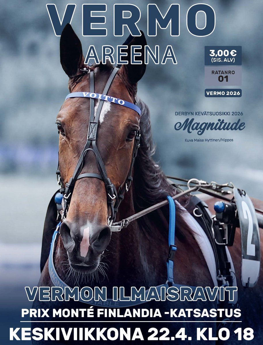 VermoAreena's tweet image. Keskiviikkona 11 lähdön kattaus. Kisat käyntiin klo 18.

Toto75-kierros klo 19 alkaen: avoimia kylmäverisiä, paikkoja Finlandia-viikonlopulle montésta ja Kyvyt Esiin -karsinnasta. Troikkakohteena myös lämminveristen 16 hevosen koitos.

Käsiohjelma: calameo.com/read/007849840…

#ravit