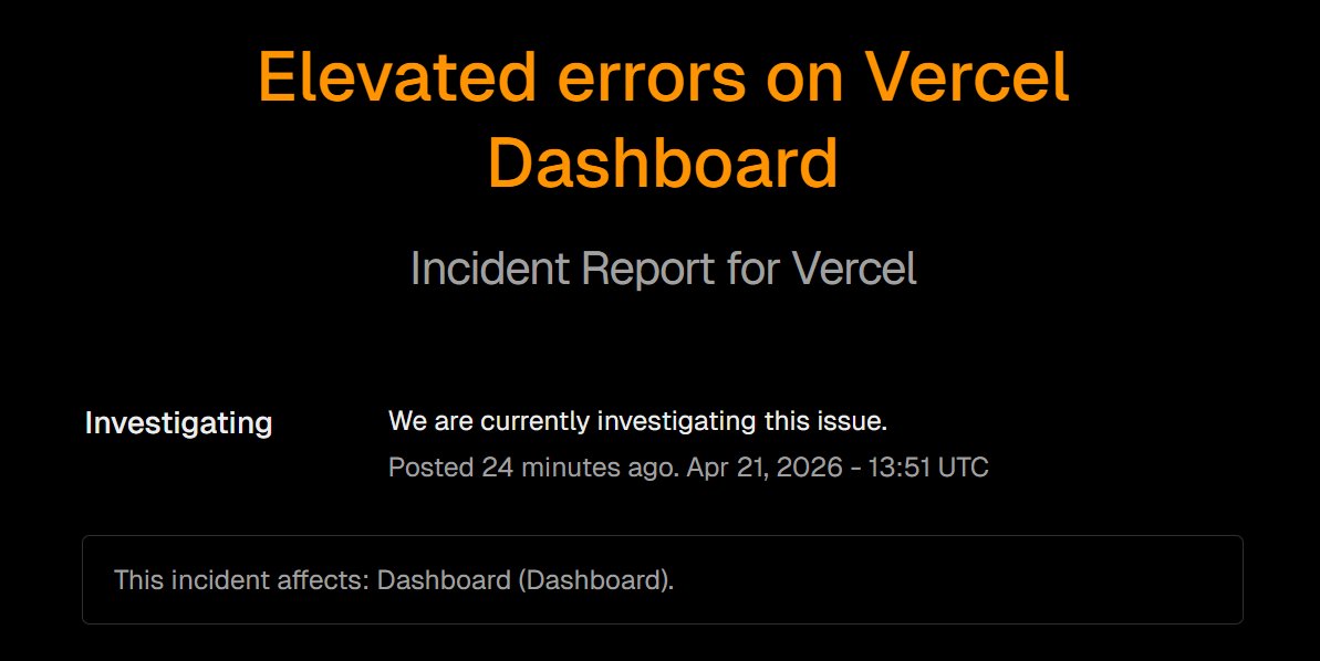 the_brad_james's tweet photo. Vercel dashboard down ... https://t.co/hOPdhkuMdD https://t.co/Z1CeqO4RF9