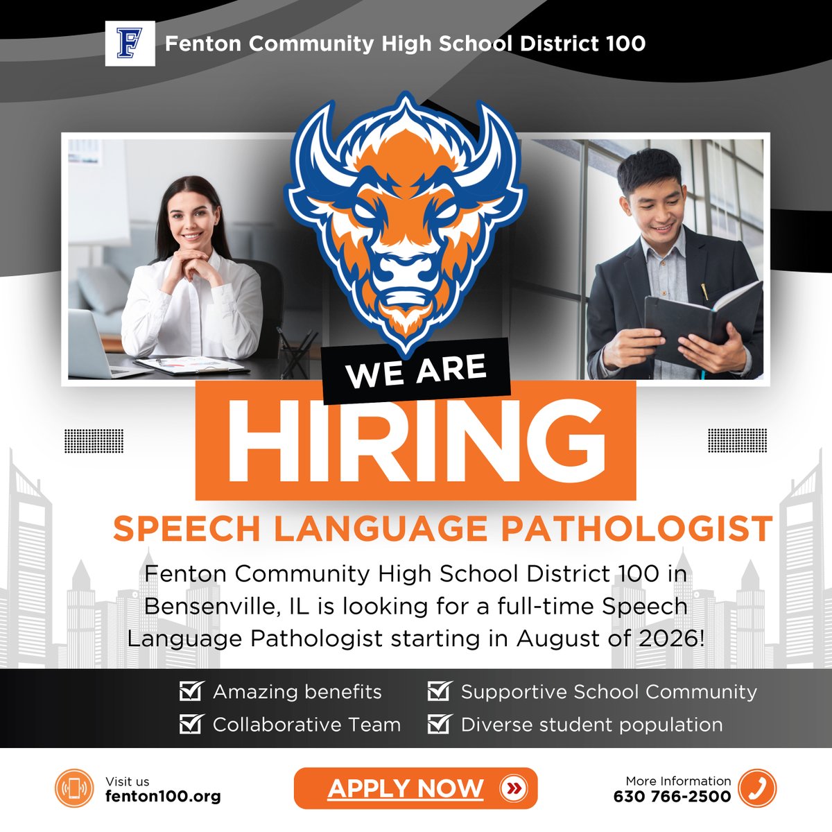 FentonHS's tweet image. We are seeking candidates for a Speech Language Pathologist position at Fenton High School. See our full list of available jobs and apply online at applitrack.com/fenton100/onli… #TeacherJobs #EducationJobs