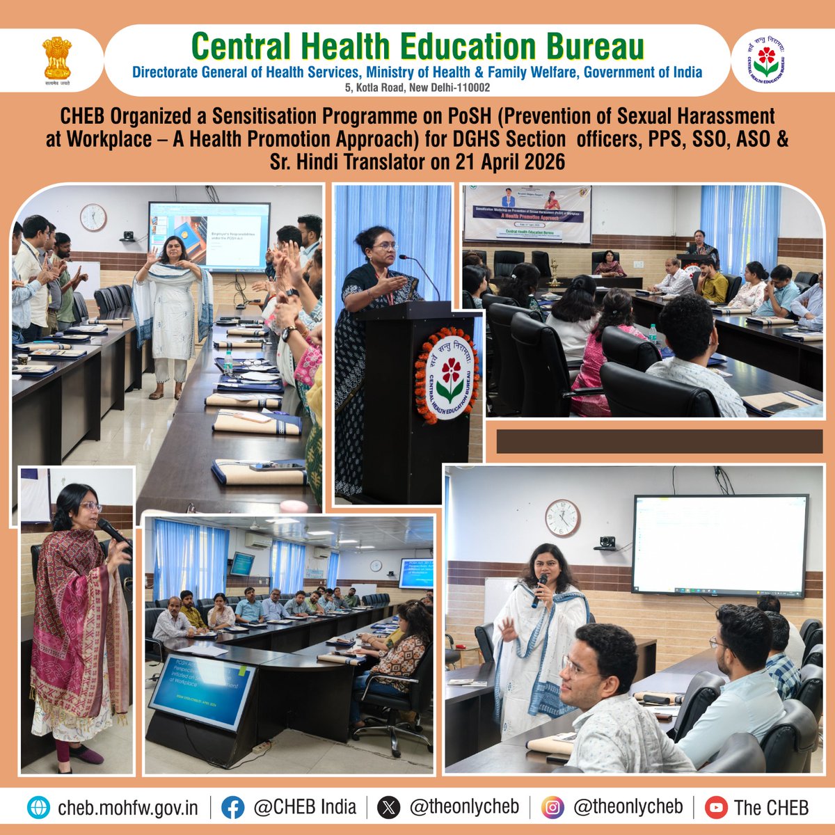 theonlycheb's tweet image. CHEB organized a Sensitisation Programme on PoSH – A Health Promotion Approach) held on today 21 April 2026. Promoting safe, respectful, and inclusive workplaces through awareness and training
@DghsIndia 
@MoHFW_INDIA 
#sexualharassmentatworkplace 
#poshact
#WorkplaceEquality