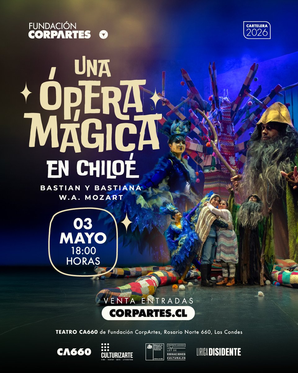 CorpArtes's tweet image. #PROMOCIÓN | ÓPERA 💚
Por la compra de dos o más entradas en Platea General para "Una ópera mágica en Chiloé", podrás acceder a un descuento exclusivo.
🎟️Asegura tus asientos en: ticketplus.cl/events/una-ope…

🌳 Ópera familiar adaptada al español
☘️ Para todo público

#Chile #Santiago