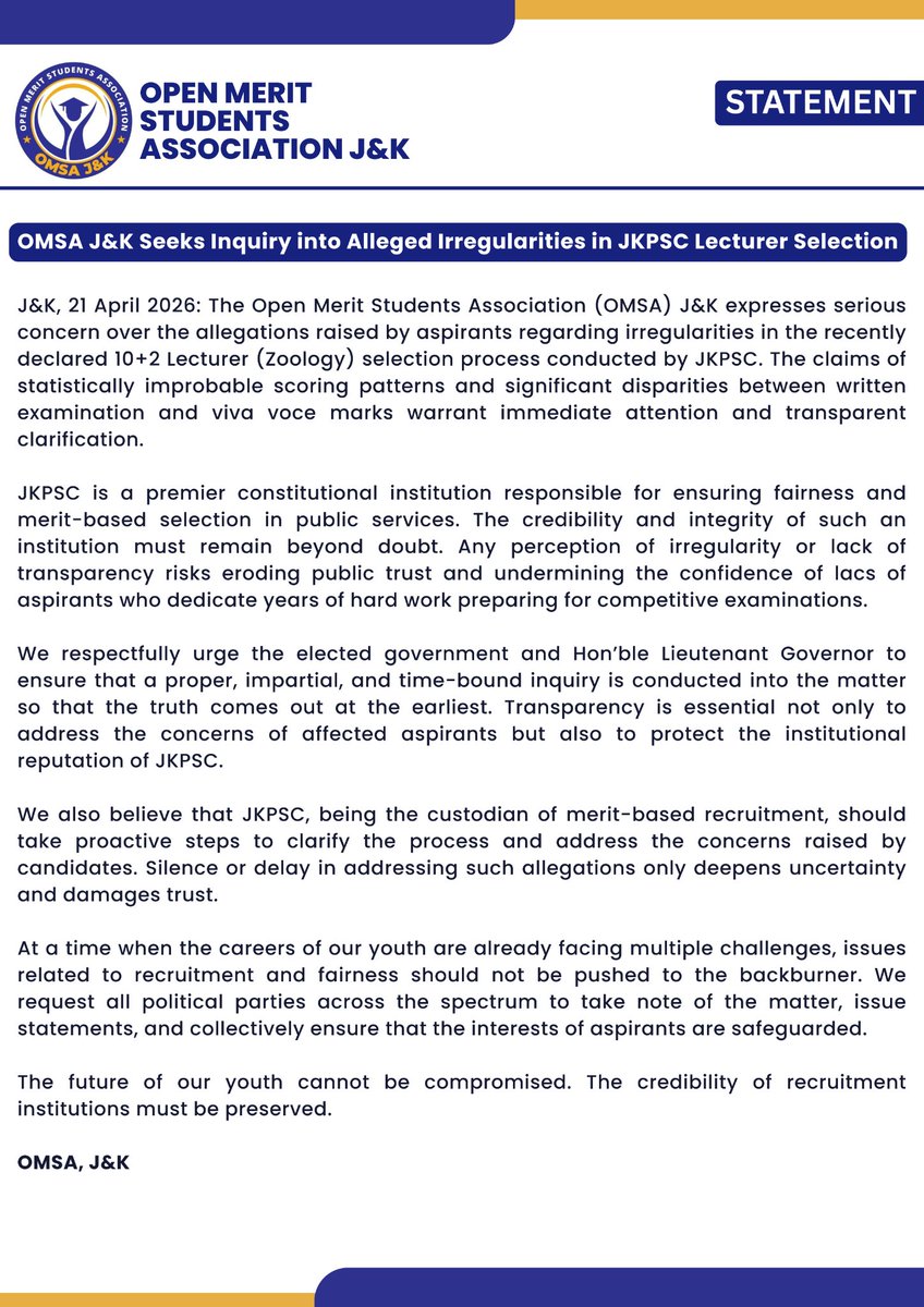 Open Merit Students Association J&K tweet media